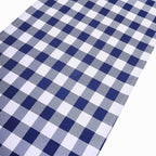 Polyester 14"x108" Table Runner Navy Blue/White - Gingham Plaid Design