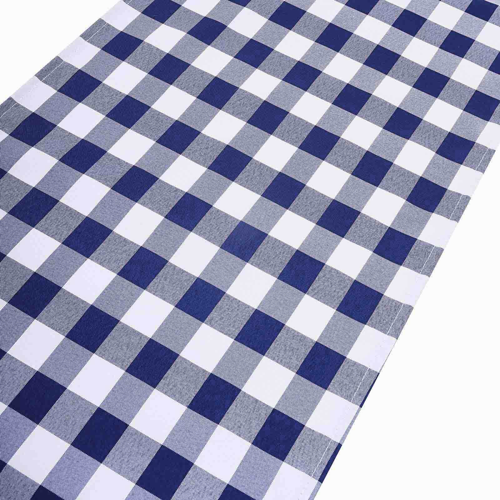 Polyester 14"x108" Table Runner Navy Blue/White - Gingham Plaid Design