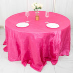 Taffeta 132" Round Tablecloth Fuchsia - Seamless Accordion Crinkle Table Cover