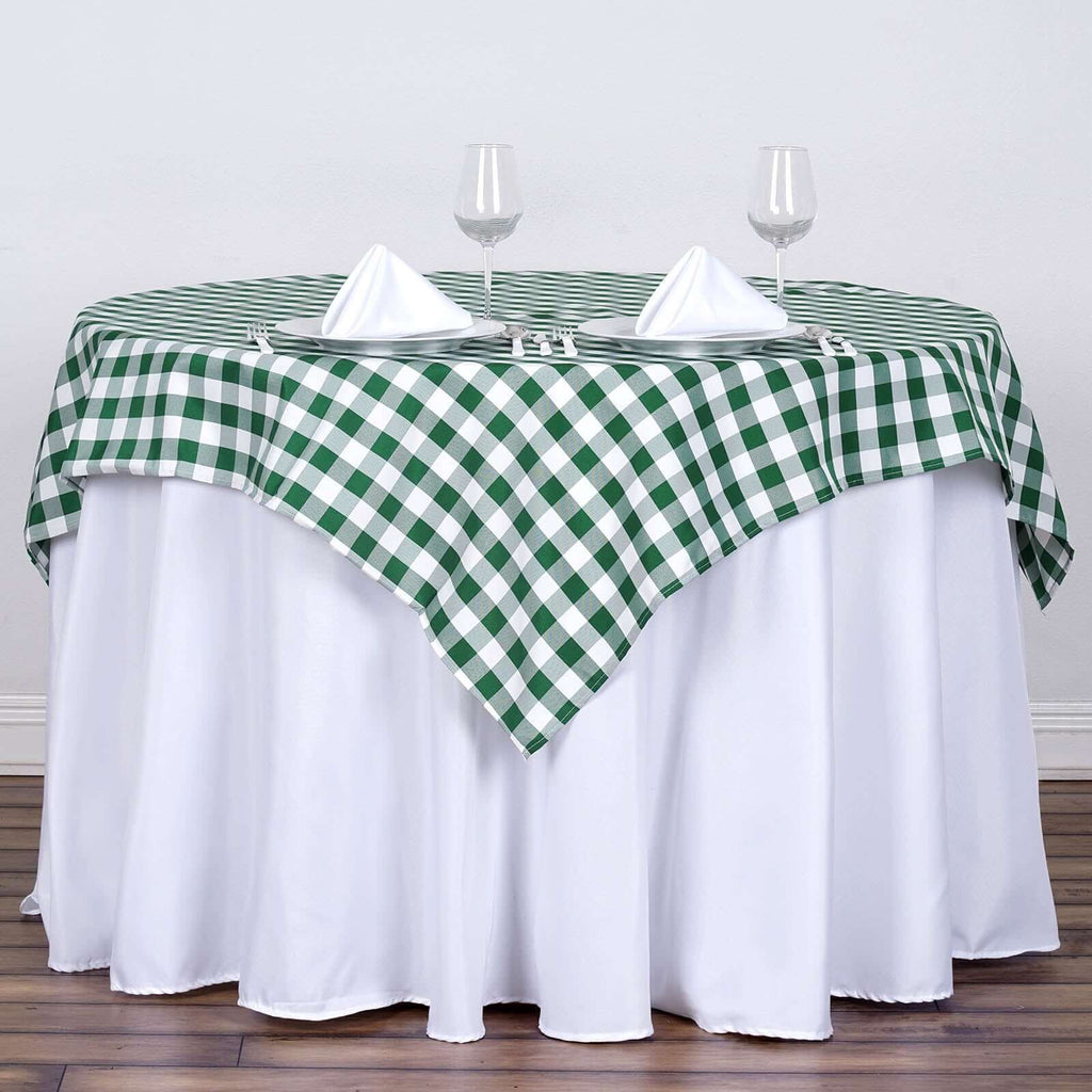 Polyester 54"x54" Table Overlay Square Tablecloth White/Green - Checkered Buffalo Plaid Design for Casual Table Settings