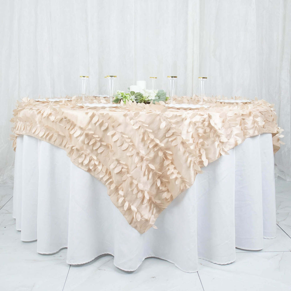 Taffeta 72"x72" Table Overlay Square Tablecloth Beige - 3D Leaf Petal Table Cover