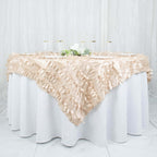 Taffeta 72"x72" Table Overlay Square Tablecloth Beige - 3D Leaf Petal Table Cover