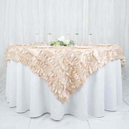 Taffeta 72"x72" Table Overlay Square Tablecloth Beige - 3D Leaf Petal Table Cover