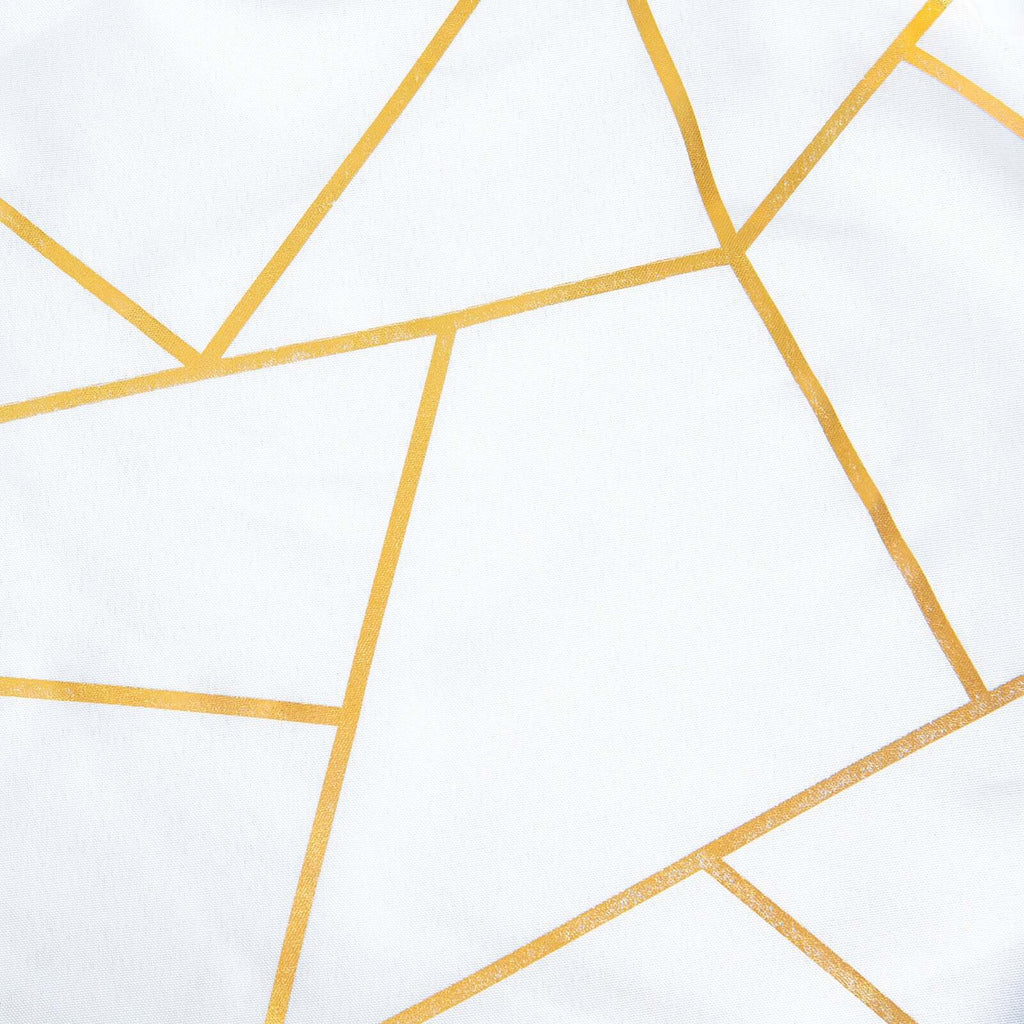Polyester 120" Round Tablecloth White with Gold Foil Geometric Pattern Wrinkle-Resistant Modern Seamless Table Cover