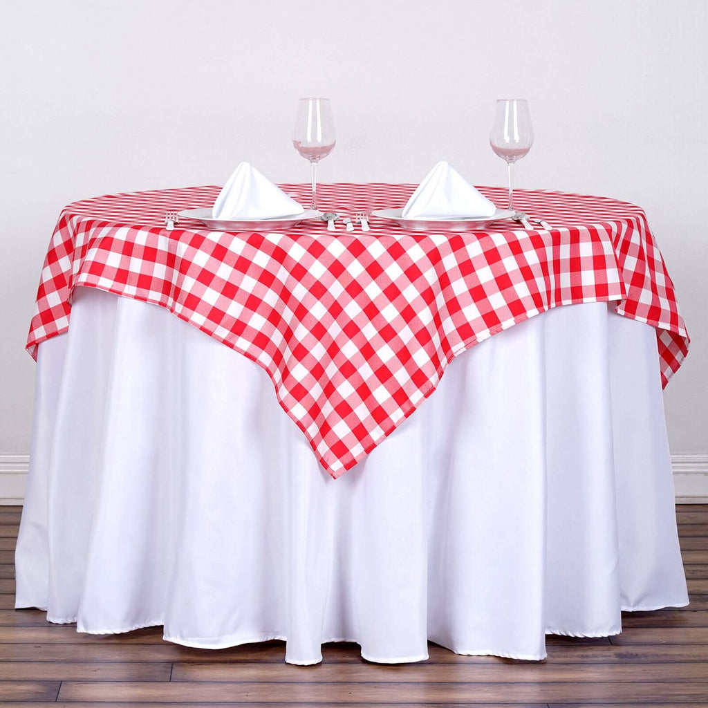 Polyester 54"x54" Square Tablecloth White/Red - Checkered Buffalo Plaid Design for Casual Table Settings