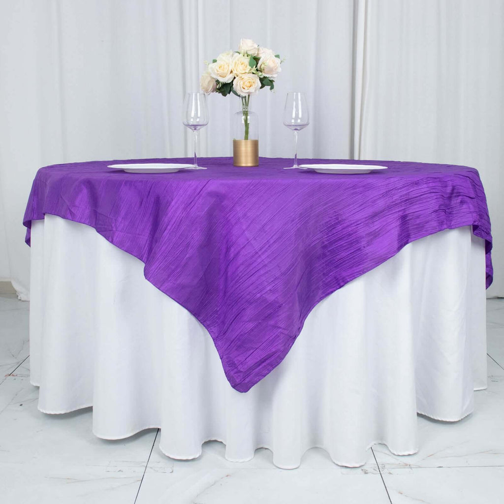 Taffeta 72"x72" Table Overlay Square Tablecloth Purple - Accordion Crinkle Table Cover