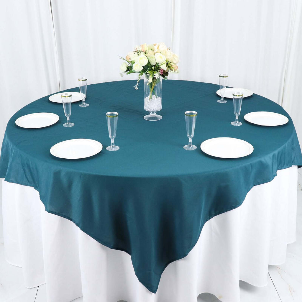 Polyester 70"x70" Table Overlay Square Tablecloth Peacock Teal - Wrinkle-Resistant & Durable Table Cover