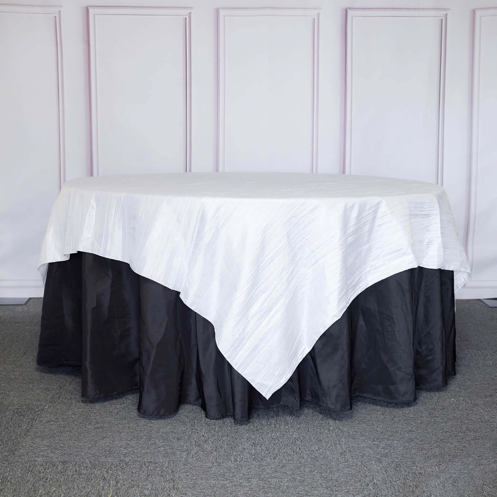 Taffeta 90"x90" Table Overlay Square Tablecloth White - Accordion Crinkle Design for Modern Celebrations