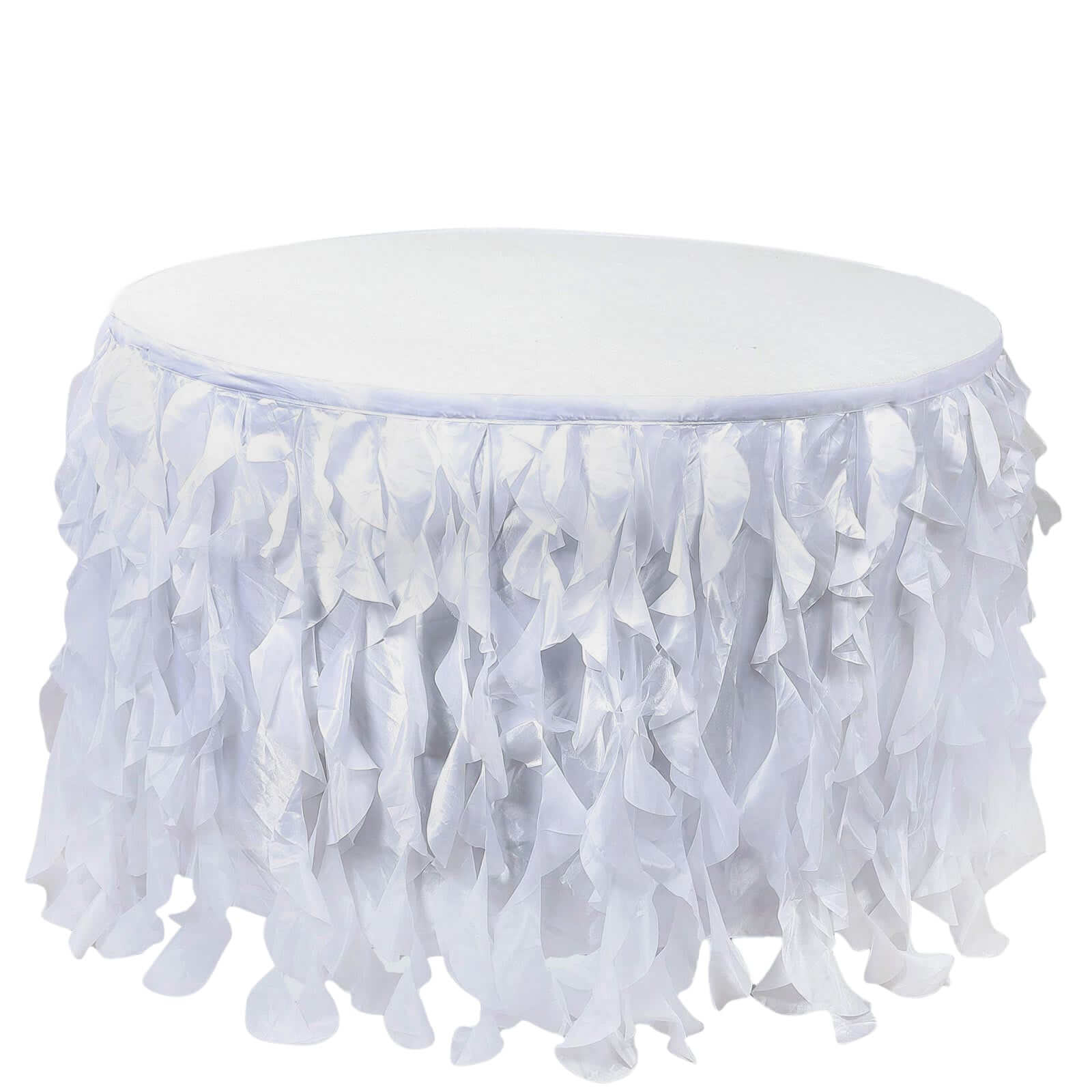 Taffeta 21ft Table Skirt White Cascading Curly Willow Style for Weddings & Banquets