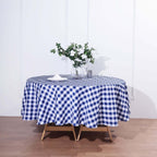 Polyester 90" Round Tablecloth White/Navy Blue - Checkered Buffalo Plaid Table Cover