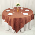 Taffeta 90"x90" Table Overlay Square Tablecloth Terracotta (Rust) - Accordion Crinkle Table Cover