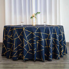Polyester 120" Round Tablecloth Navy Blue with Gold Foil Geometric Pattern Wrinkle-Resistant Seamless Table Cover