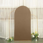 7ft Matte Taupe Spandex Fitted Chiara Backdrop Stand Cover For Round Top Wedding Arch