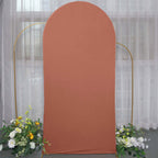 7ft Matte Terracotta (Rust) Spandex Fitted Chiara Backdrop Stand Cover For Round Top Wedding Arch