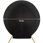 7.5ft Black Metallic Shimmer Tinsel Spandex Round Wedding Arch Cover, 2-Sided Photo Backdrop