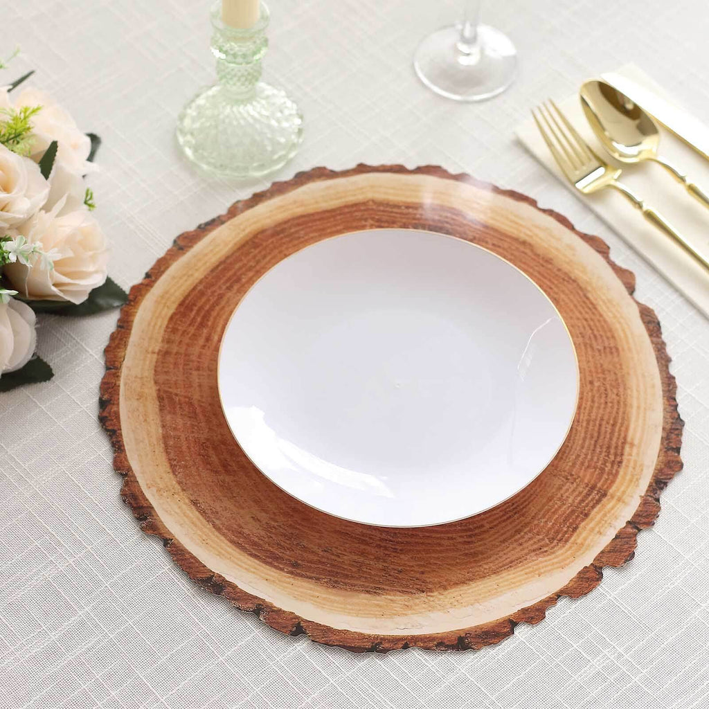 6-Pack Disposable Table Placemats in Natural Wood Slice Print - 700GSM Cardboard Placemats for Boho Farmhouse Decor 13"