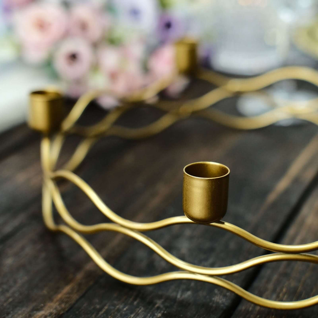 Round Wreath Taper Candelabra 5 Arm Gold Metal Decorative Centerpiece - Tabletop Candle Holder 12" - Bell Racket Store