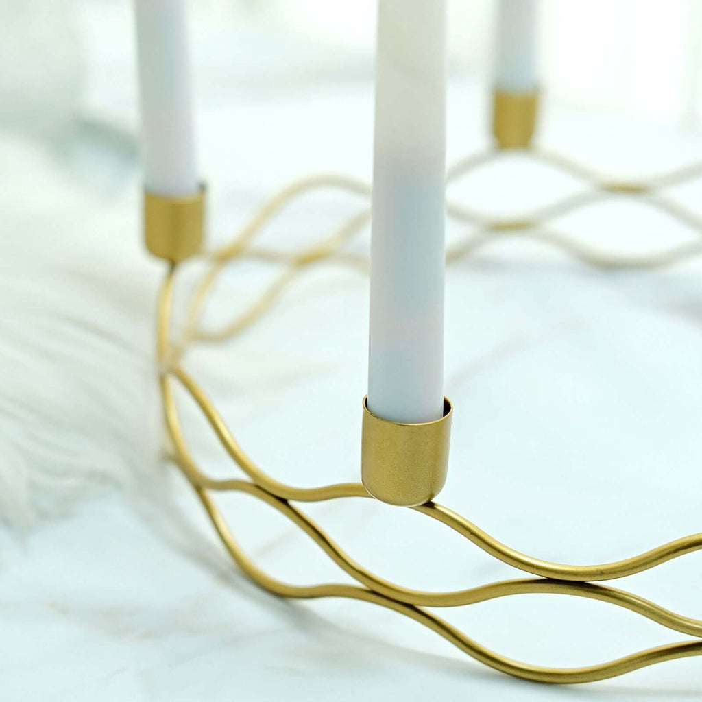 Round Wreath Taper Candelabra 5 Arm Gold Metal Decorative Centerpiece - Tabletop Candle Holder 12" - Bell Racket Store