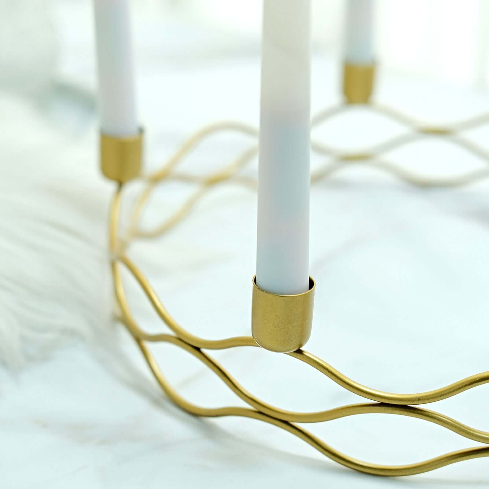 Round Wreath Taper Candelabra 5 Arm Gold Metal Decorative Centerpiece - Tabletop Candle Holder 12" - Bell Racket Store