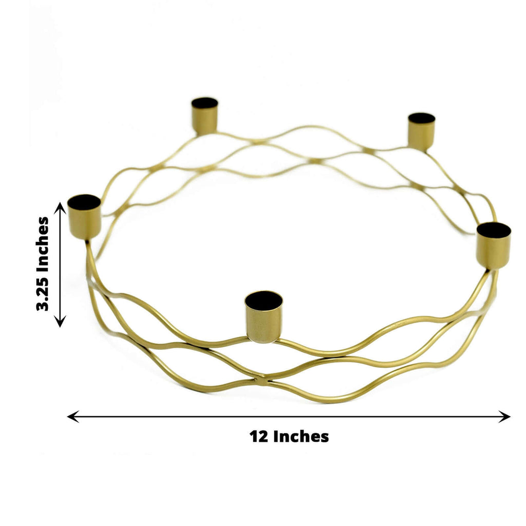 Round Wreath Taper Candelabra 5 Arm Gold Metal Decorative Centerpiece - Tabletop Candle Holder 12" - Bell Racket Store
