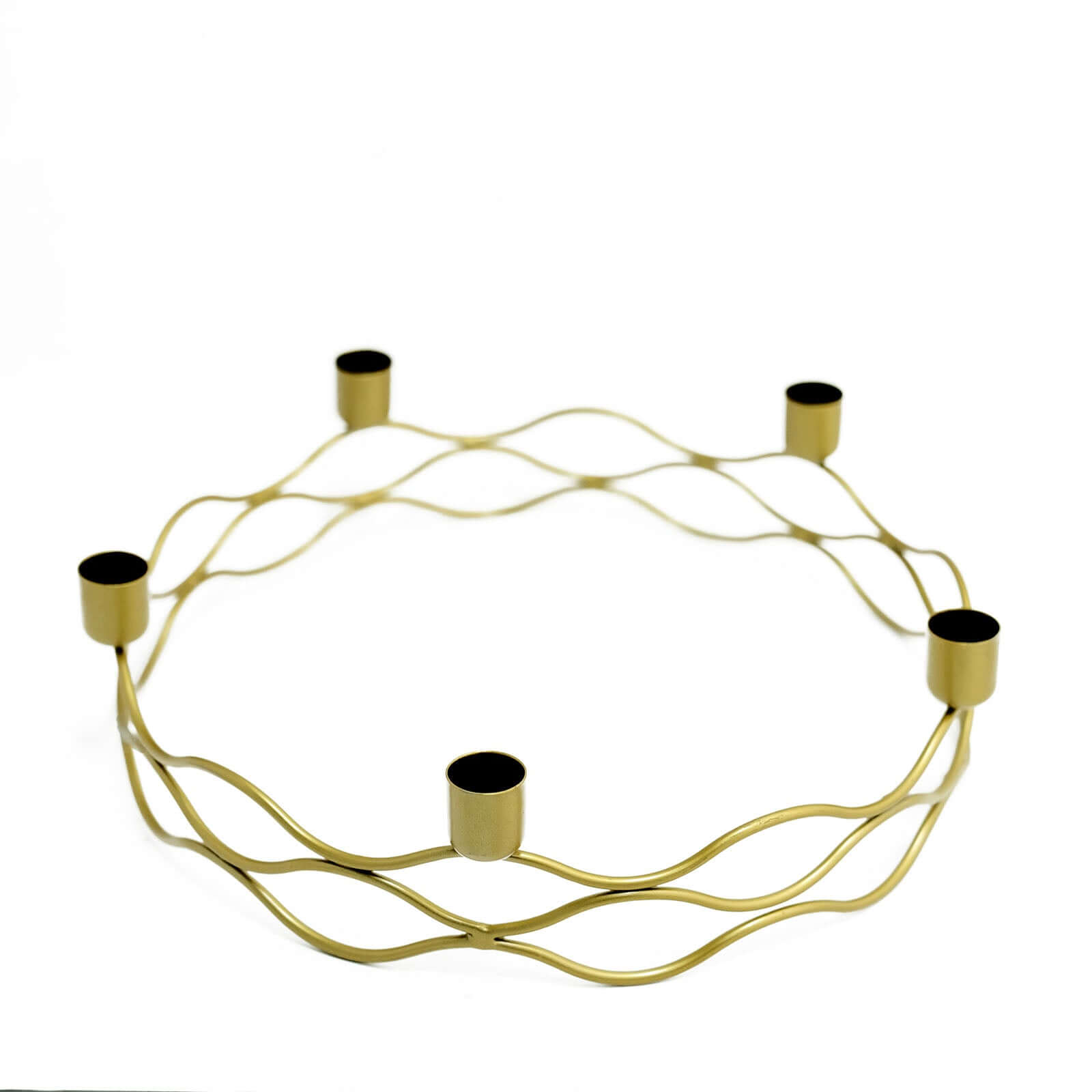 Round Wreath Taper Candelabra 5 Arm Gold Metal Decorative Centerpiece - Tabletop Candle Holder 12" - Bell Racket Store