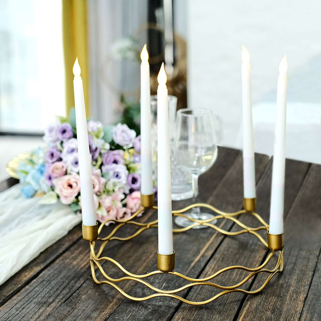 Round Wreath Taper Candelabra 5 Arm Gold Metal Decorative Centerpiece - Tabletop Candle Holder 12" - Bell Racket Store
