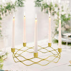 Round Wreath Taper Candelabra 5 Arm Gold Metal Decorative Centerpiece - Tabletop Candle Holder 12" - Bell Racket Store