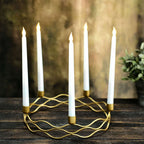 Round Wreath Taper Candelabra 5 Arm Gold Metal Decorative Centerpiece - Tabletop Candle Holder 12" - Bell Racket Store