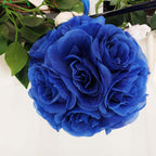 2 Pack 7" Royal Blue Artificial Silk Rose Kissing Ball, Faux Flower Ball