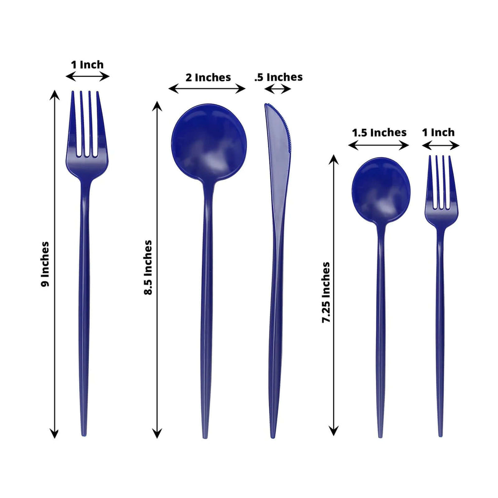 50-Pack Plastic Utensil Set Royal Blue - Premium Disposable Heavy Duty Sleek Flatware