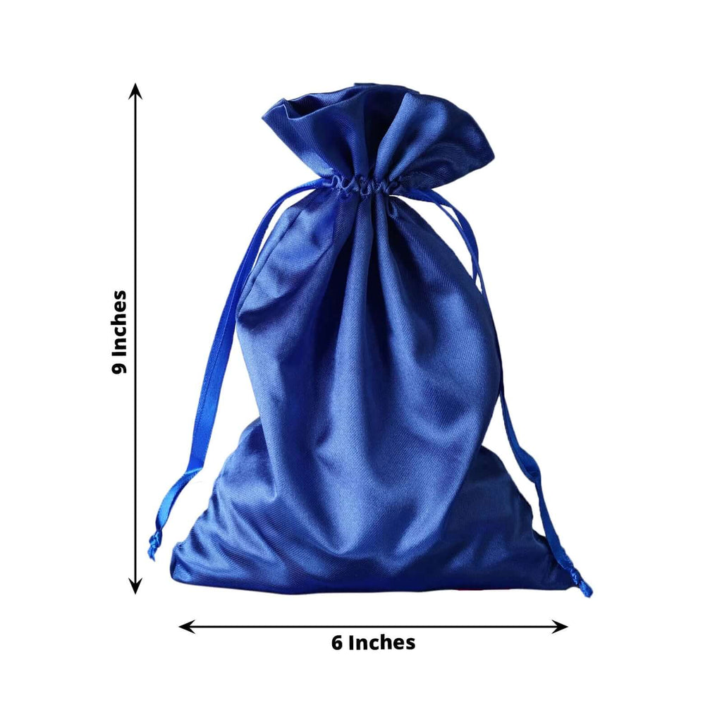 12 Pack 6"x9" Royal Blue Satin Wedding Party Favor Bags, Drawstring Pouch Gift Bags