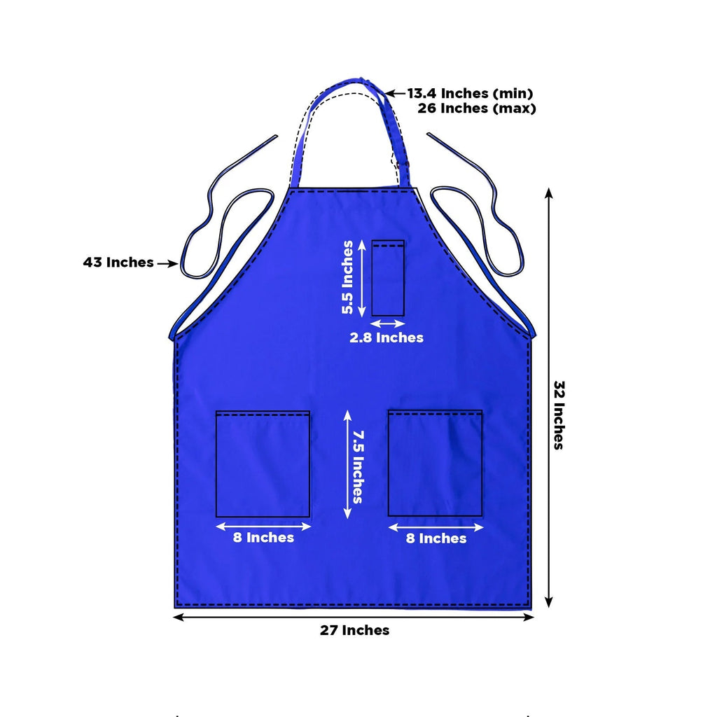 Royal Blue Premium Polyester Cooking Chef Apron with Adjustable Neck and Long Ties, Waterdrop Resistant 2 Pockets Unisex Kitchen Bib Apron - Bell Racket Store