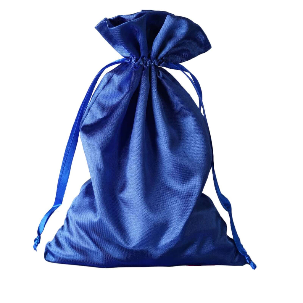 12 Pack 6"x9" Royal Blue Satin Wedding Party Favor Bags, Drawstring Pouch Gift Bags