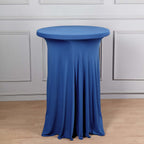 Spandex 30" Round Cocktail Table Cover Skirt Royal Blue With Natural Wavy Drapes
