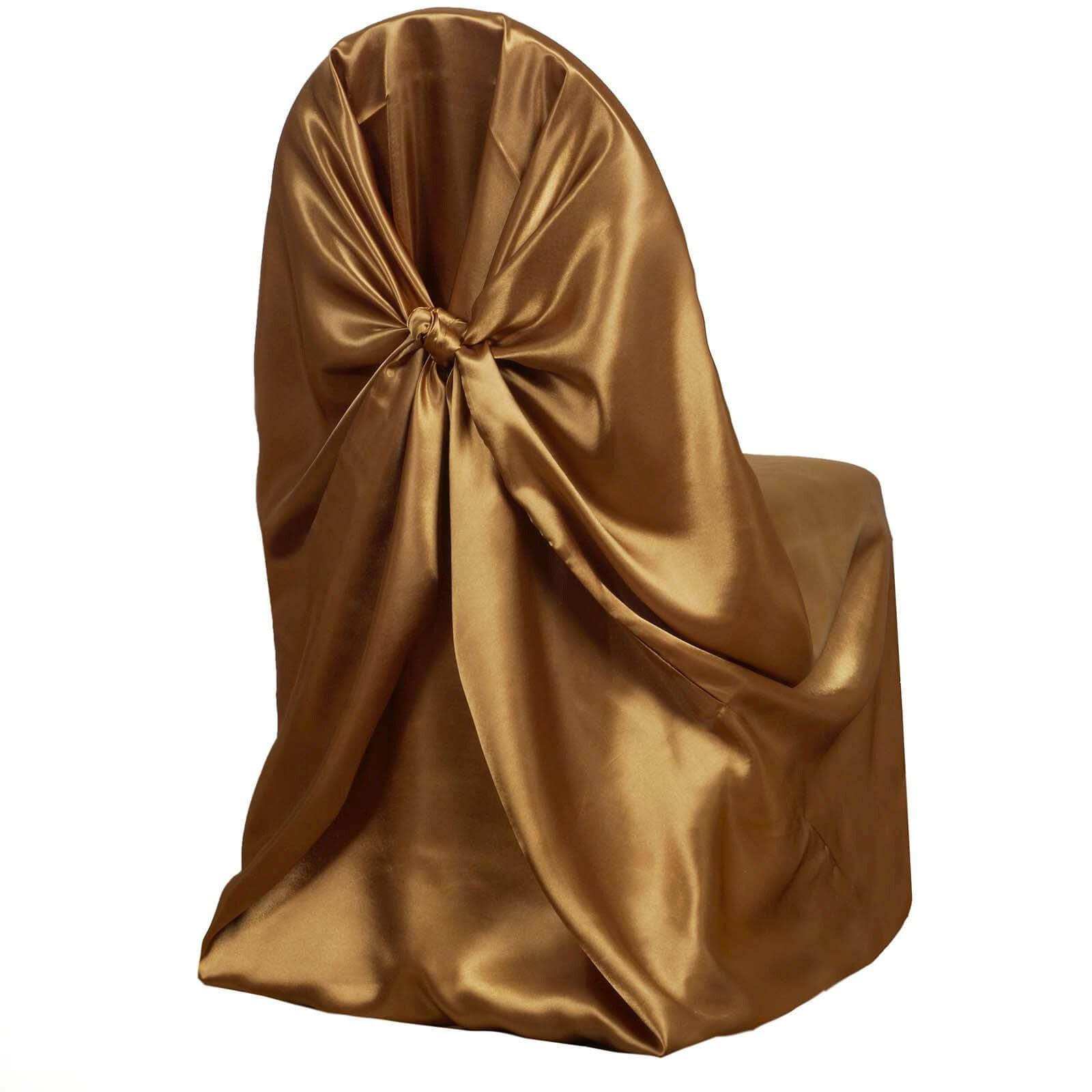 Satin Chair Cover Self-Tie Universal Design Gold - Durable Slip-On Cover for Folding, Dining, Banquet & Standard Chairs