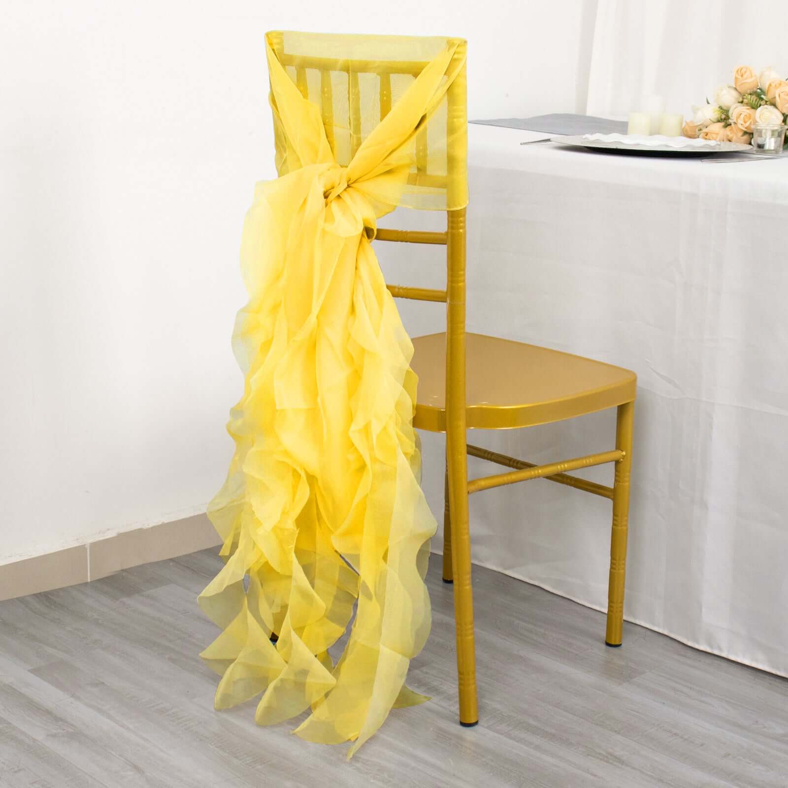 Chiffon Chair Sash with Curly Design Yellow - Stylish Chair Decorations