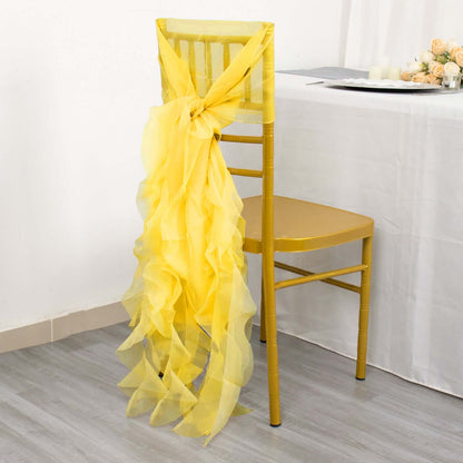 Chiffon Chair Sash with Curly Design Yellow - Stylish Chair Decorations