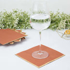 50-Pack Paper Beverage Napkins with Gold Foil Edge Terracotta (Rust) - Disposable 2 Ply Cocktail Napkins for Events 6.5"x6.5"
