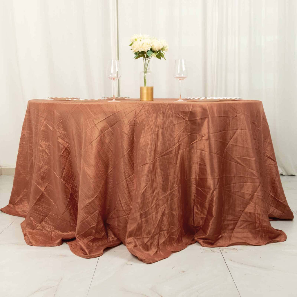 Taffeta 132" Round Tablecloth Terracotta (Rust) - Seamless Accordion Crinkle Table Cover