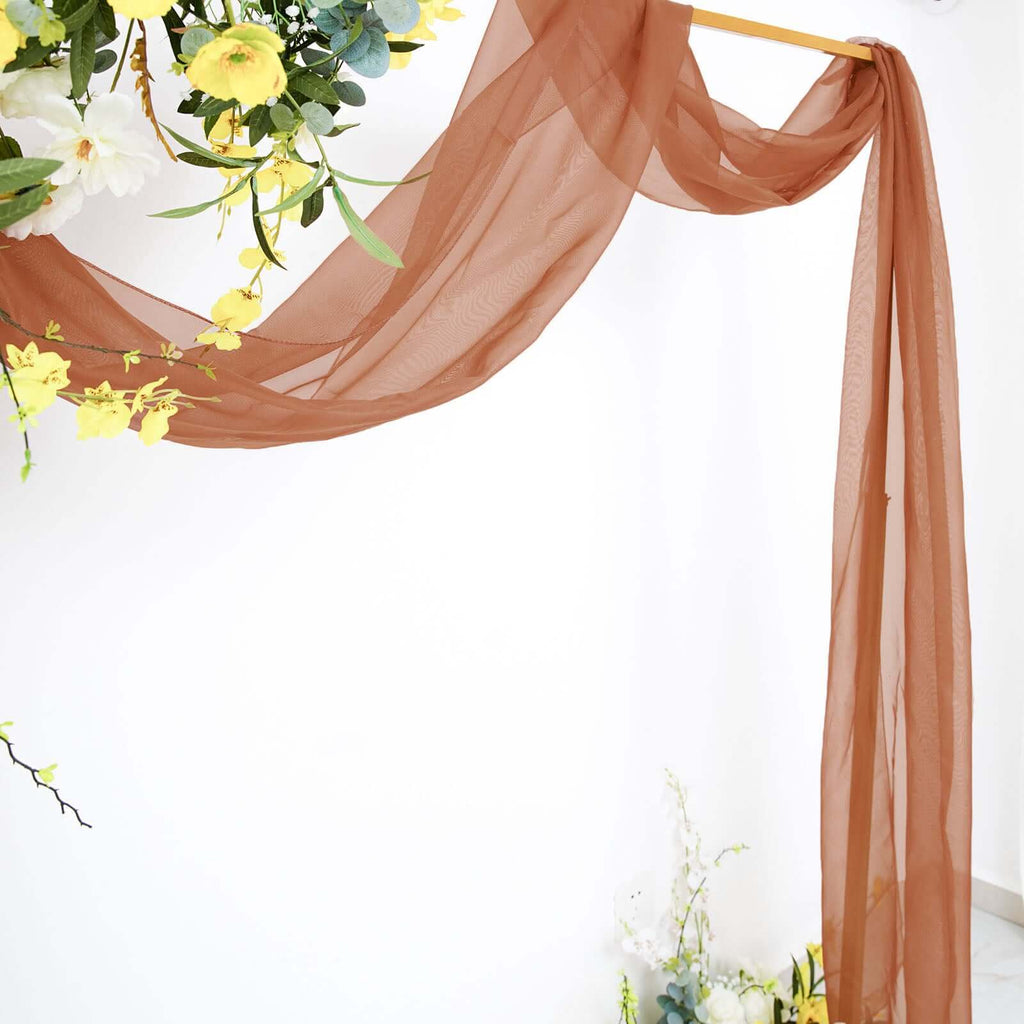 18ft Terracotta (Rust) Sheer Organza Wedding Arch Drapery Fabric, Window Scarf Valance