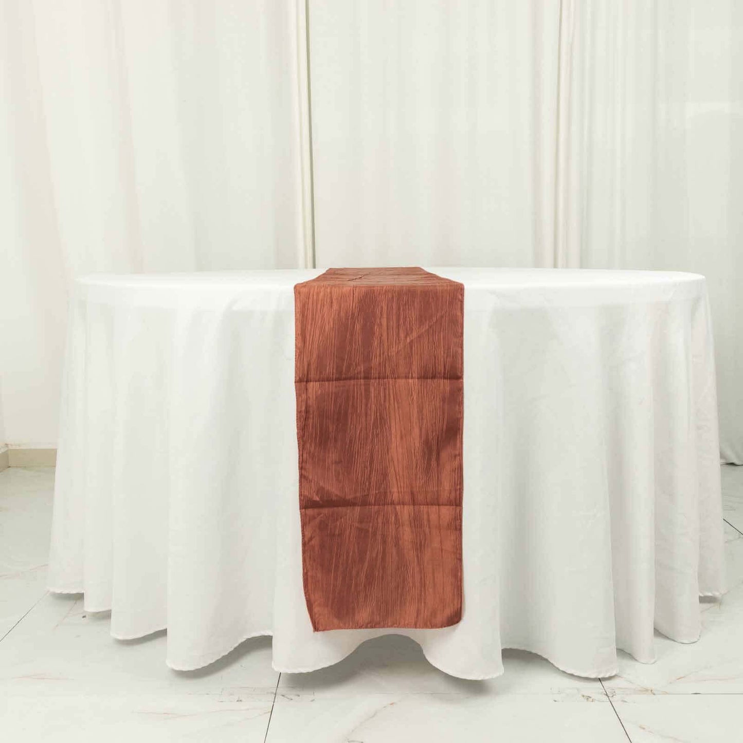 Taffeta 12"x108" Table Runner Terracotta (Rust) - Accordion Crinkle Design