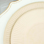 50-Pack Bagasse 8" Round Dessert Plates in Natural with Ribbed Rim