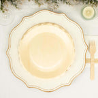 12-Pack Birchwood 9" Round Dinner Plates in Natural with Scalloped Rim - Eco Friendly Wooden Disposable Plates for Farmhouse-Style Events, Parties & Gatherings