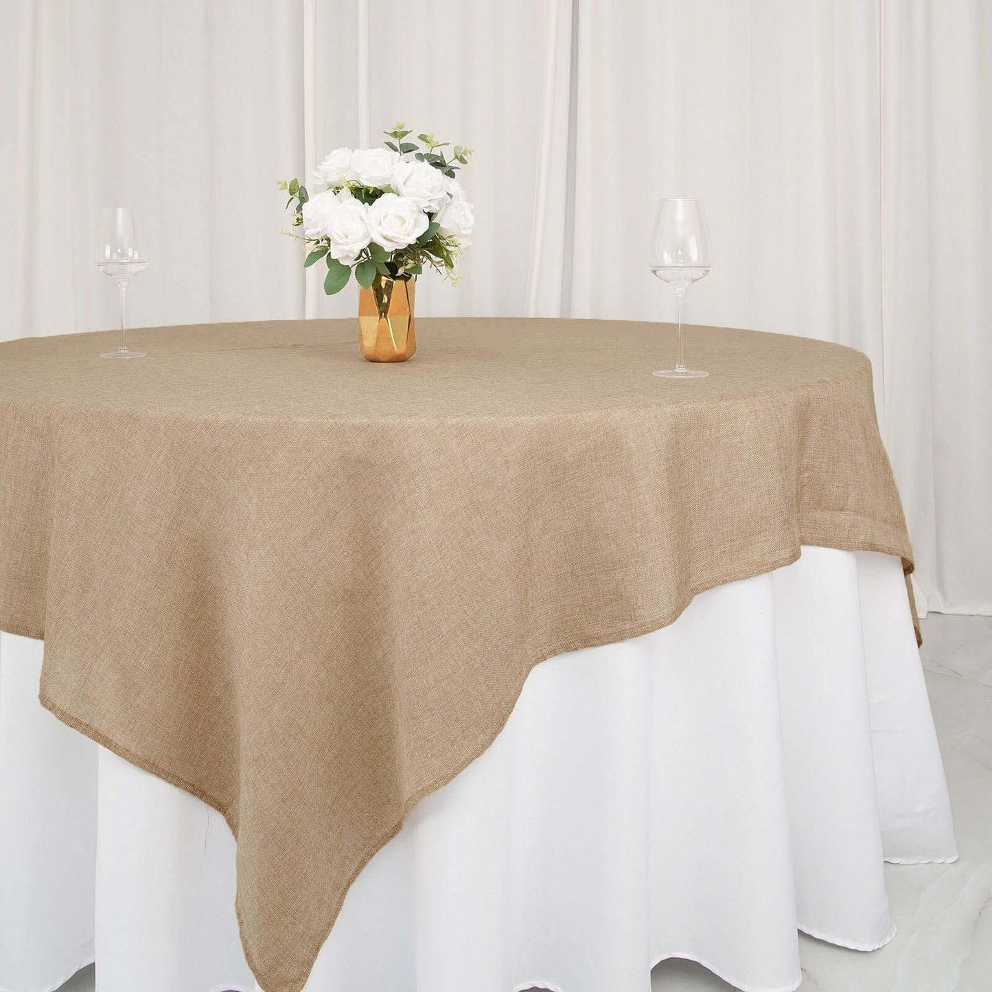 Faux Burlap 90"x90" Table Overlay Square Tablecloth Natural - Boho Chic Design for Stylish Celebrations