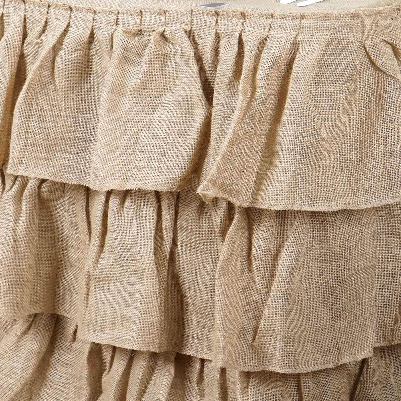 Burlap 14ft Table Skirt Natural 3 Tier Ruffled Design for Rustic Weddings & Country Events