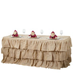 Burlap 17ft Table Skirt Natural 3 Tier Ruffled Design for Rustic Weddings & Country Events