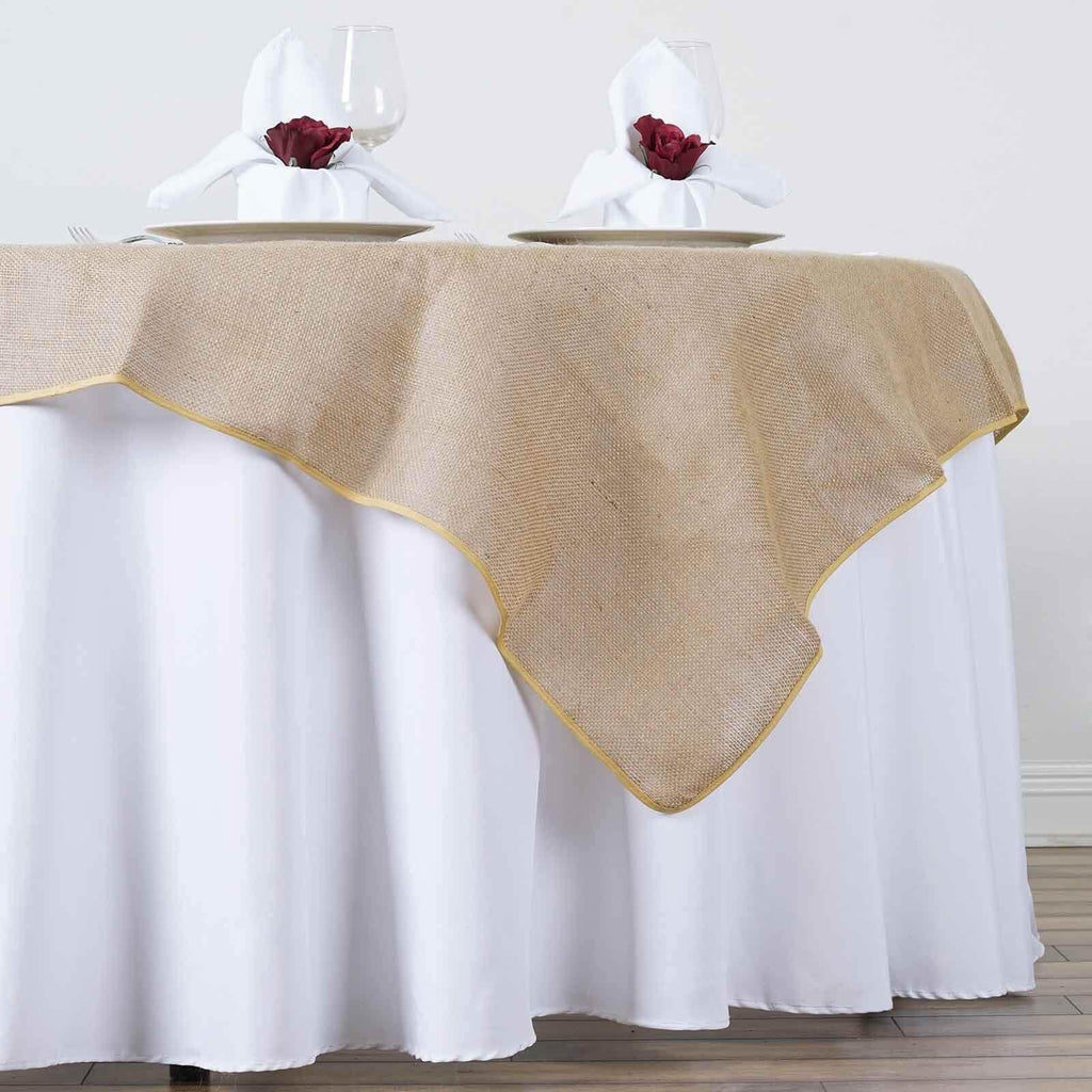 Jute Burlap 60"x60" Square Overlay Tablecloth Natural - Rustic Design for Authentic Charm