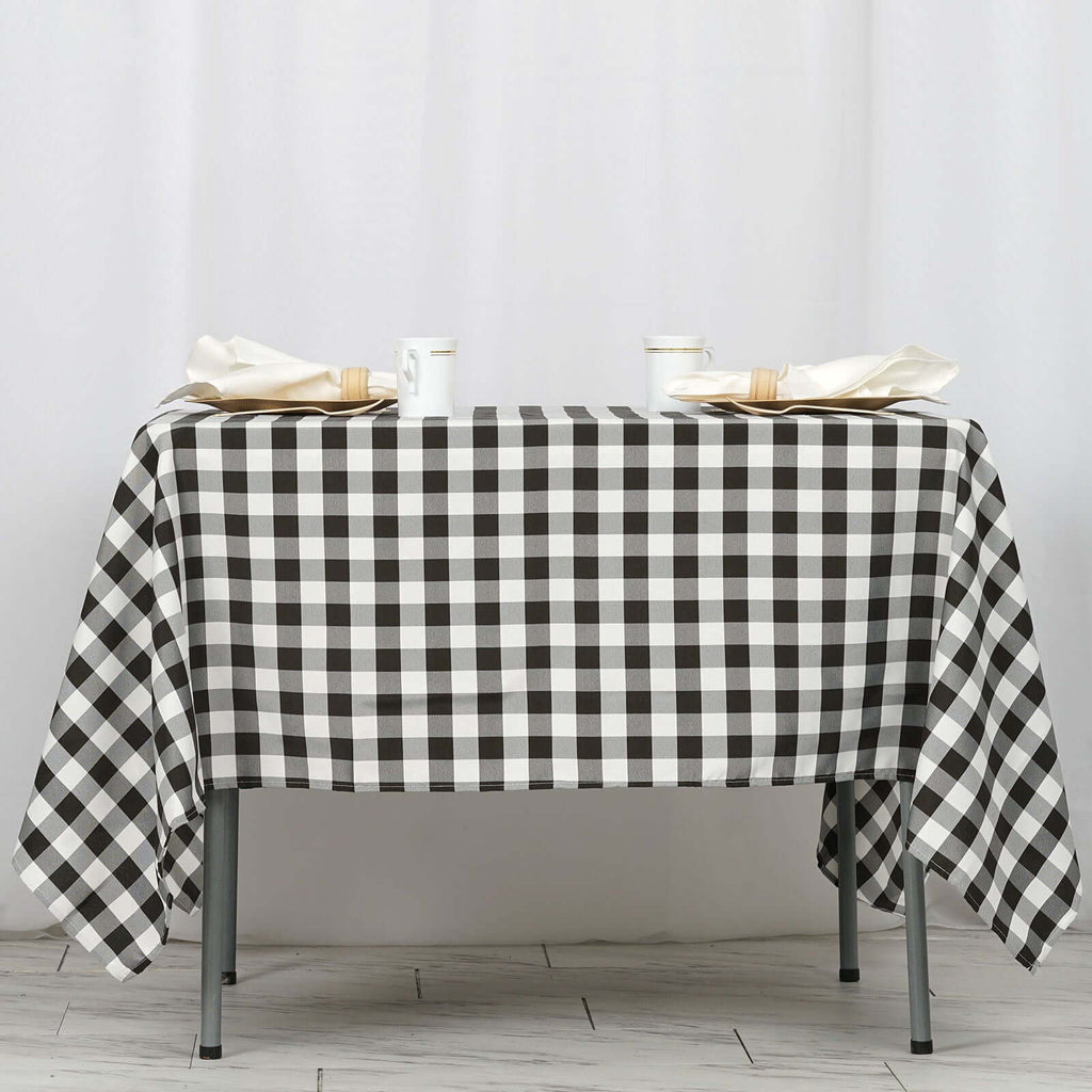 Polyester 70"x70" Square Tablecloth White/Black - Checkered Buffalo Plaid Design for Rustic Decor