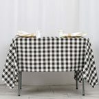 Polyester 70"x70" Square Tablecloth White/Black - Checkered Buffalo Plaid Design for Rustic Decor