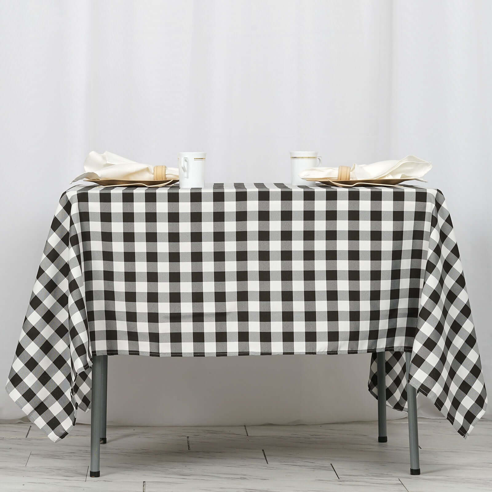 Polyester 70"x70" Square Tablecloth White/Black - Checkered Buffalo Plaid Design for Rustic Decor